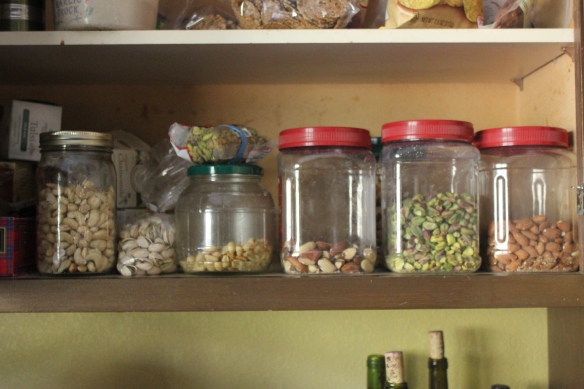 Nuts get most of a shelf at our house.